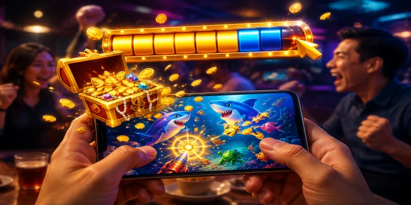 Giao diện hũ thưởng tích lũy tăng liên tục theo thời gian trong sảnh bắn cá jackpot SUN52